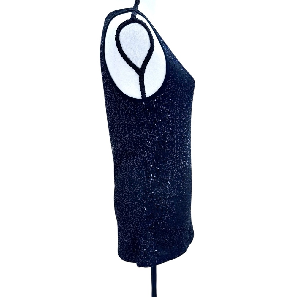 DKNY BLACK SEQUINS SCOOP NECK SLEEVELESS COTTON TOP - Picture 4 of 12